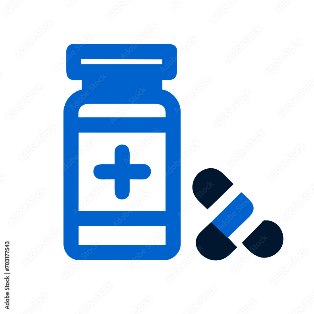 Pill bottle with spilled pills vektor icon illustation Pill bottle with spilled pills vektor icon illustation