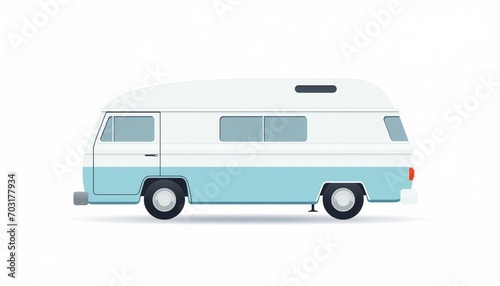 Light Blue Retro Camper Van Isolated on White Background - Vintage RV with a Nostalgic Touch, Perfect for Travel and Outdoor Adventure Concepts. Classic Style for Timeless Road Trip Memories.