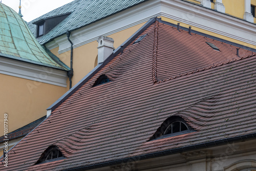 Terracotta Tiled Roofs with Dormer Windows in Poznań, Poland