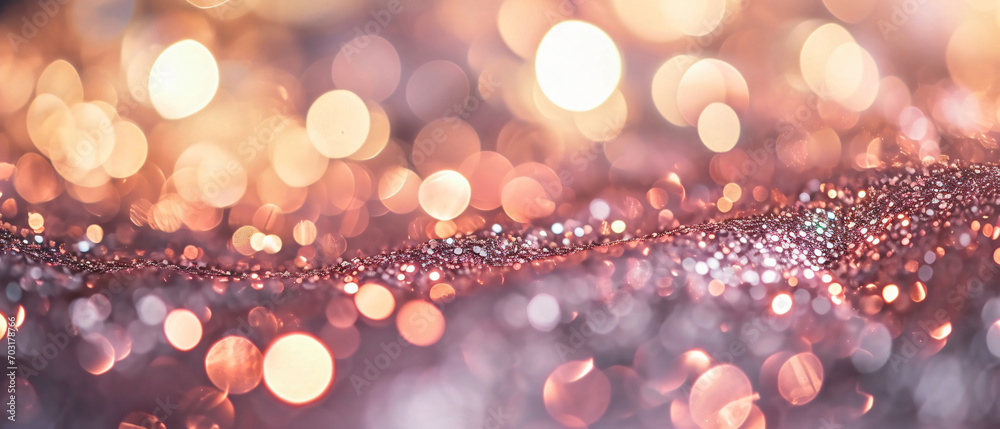 Rose gold and pink glitter, Bokeh lights on background.