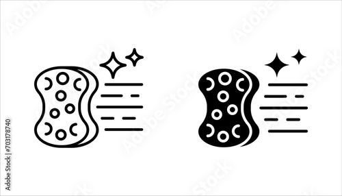 Cleaning sponge linear icon set. Kitchen sponge. Surface wiping, vector illustration on white background
