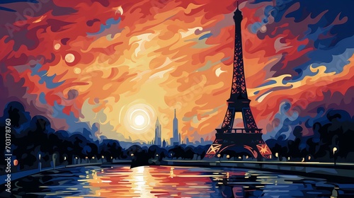 Eiffel tower in water color image