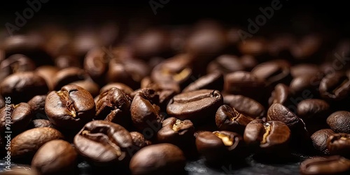 Aromatic delight. Close up of freshly roasted brown coffee beans in scenic frame. Rich espresso palette. Macro view creating abstract composition. Morning brew essentials. Fresh arabica gourmet