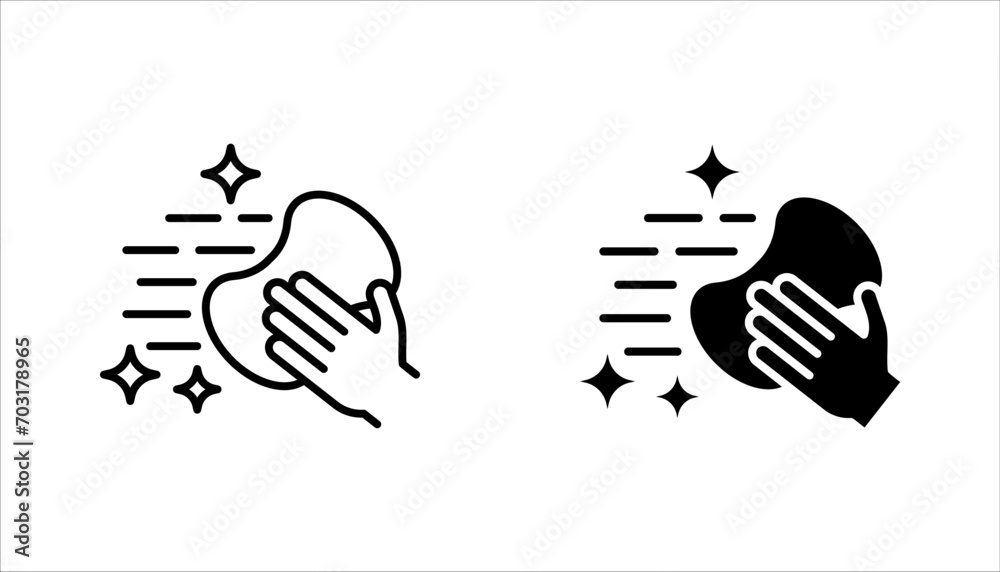 Obraz premium Cleaning sponge linear icon set. Kitchen sponge. Surface wiping, vector illustration on white background