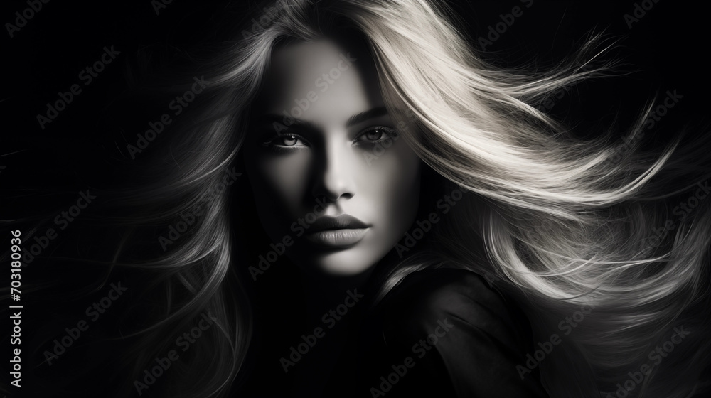 Black and white portrait of beautiful blonde woman Black and white portrait of beautiful blonde woman