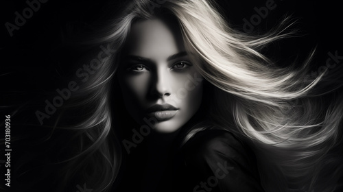 Black and white portrait of beautiful blonde woman