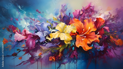 Bright and contrasting colors collide in a symphony of beauty, painting an abstract masterpiece on a perfectly clear and solid background.