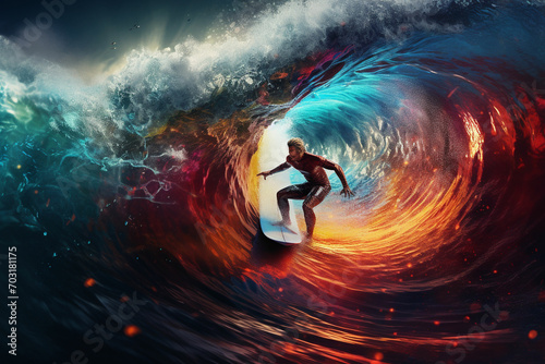 Surfer riding a wave. Surfing concept. ai generated photo