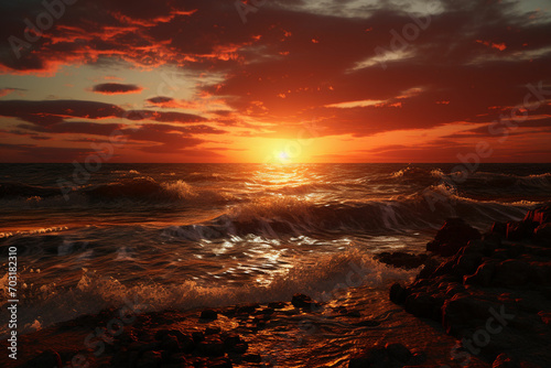 beautiful seascape at sunset. ai generated photo