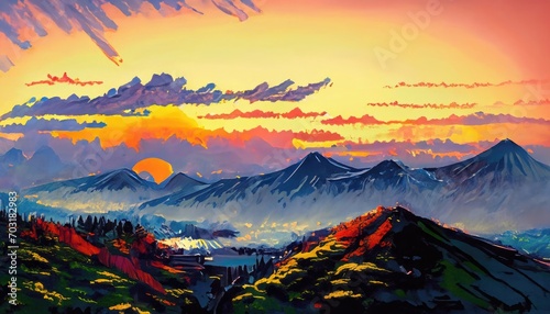 Fujisawa Mountain Summer in watercolor painting