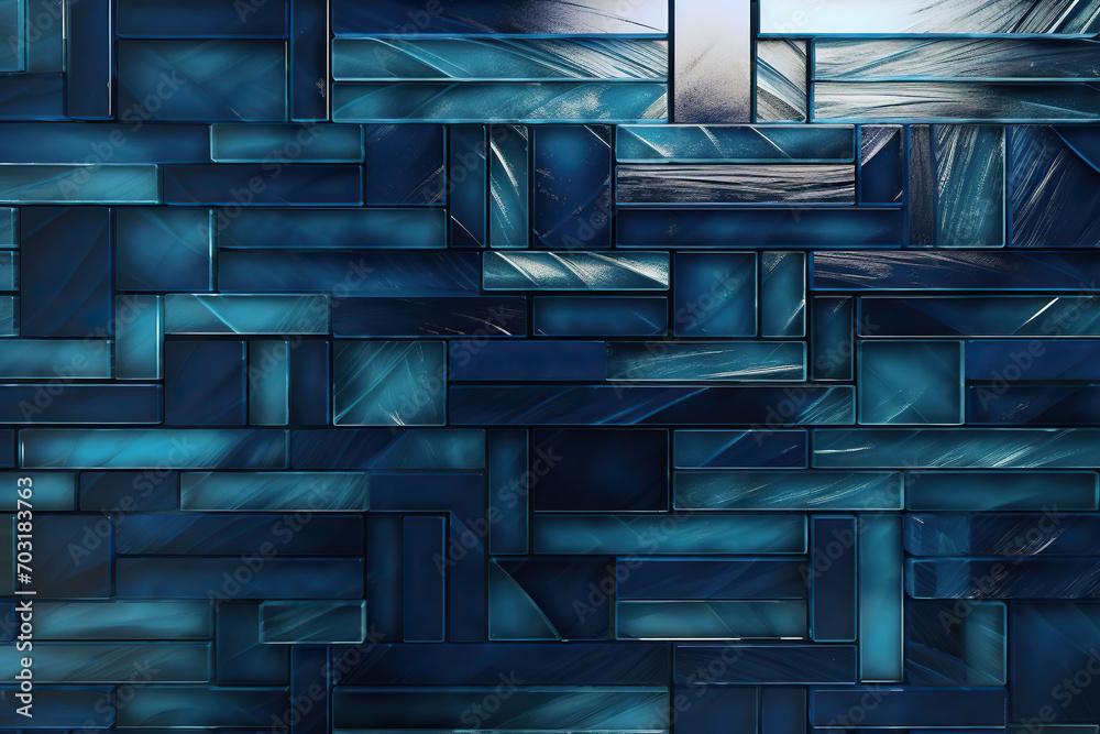 Blue mosaic tile wall texture. Abstract background and texture for design. - obrazy, fototapety, plakaty 