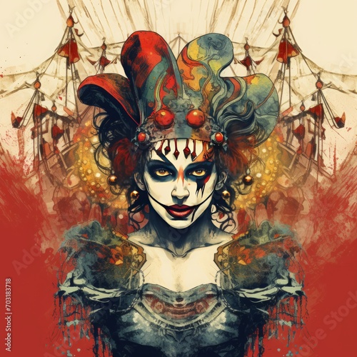  Colorful Clown: Illustration of a Woman Dressed as a Clown