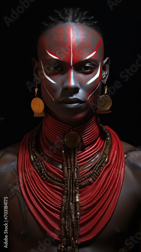 Proud African Man with Red Face Paint and Necklace