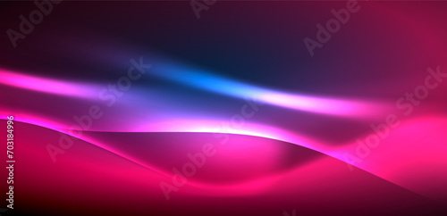 Dynamic waves in ethereal glow of neon lights. Concept merges fluidity of motion with vibrant allure of neon, crafting entrancing backdrop that embodies both vitality and futuristic sophistication