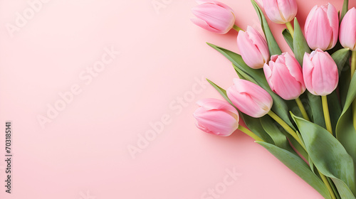 Bouquet of pink tulips flowers pink background valentine39s day birthday happy women39s mother39s day, generative ai