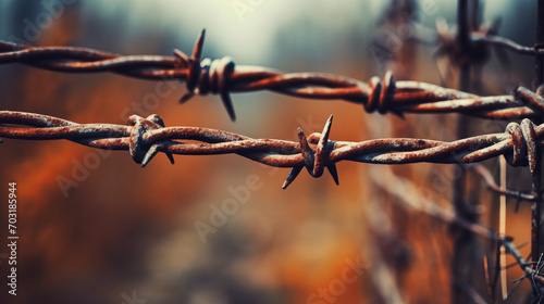 Close-up old barbed rusty barbed wire