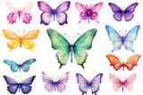 Butterfly collection watercolor illustration. Baby shower design elements, Spring or summer decoration