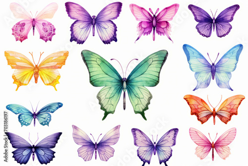 Butterfly collection watercolor illustration. Baby shower design elements  Spring or summer decoration
