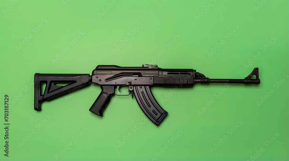 Assault rifle isolated against green background Assault rifle isolated against green background