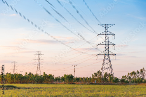 High-voltage power lines deliver electricity to rural areas