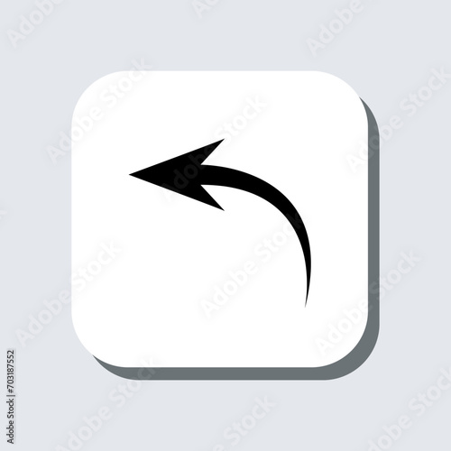 Curved arrow icon vector. Arrow pointer sign symbol in trendy flat style. Arrow left vector icon illustration in square isolated on gray background