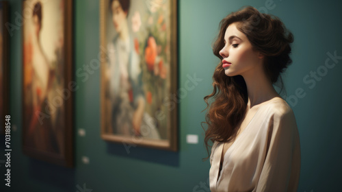 Woman Visiting Art Gallery Lifestyle Concept
