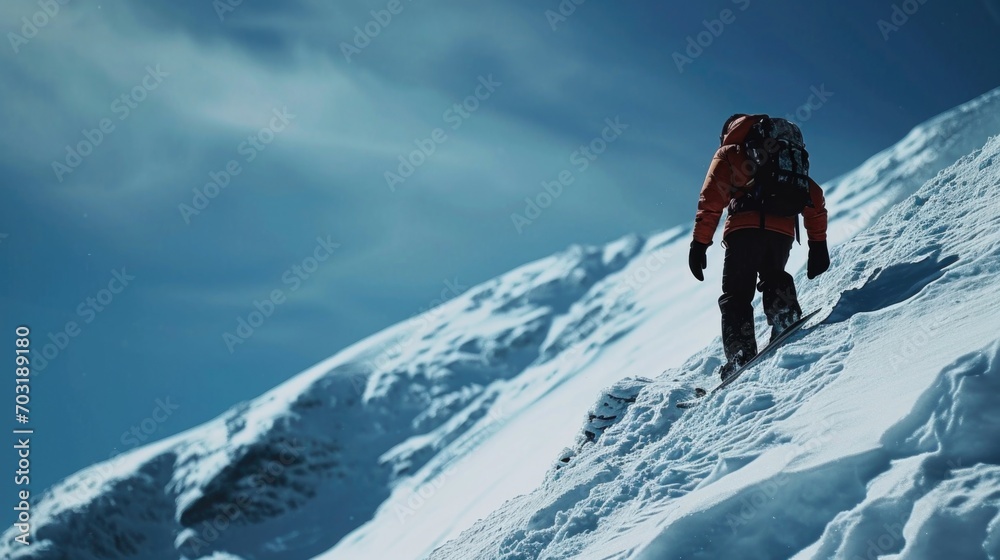 A person on skis gracefully gliding down a snow-covered mountain. Perfect for winter sports enthusiasts and travel brochures