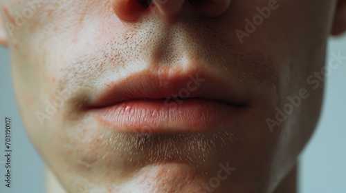 A close-up view of a man's face with a toothbrush in his mouth. Ideal for dental care, oral hygiene, and morning routine concepts