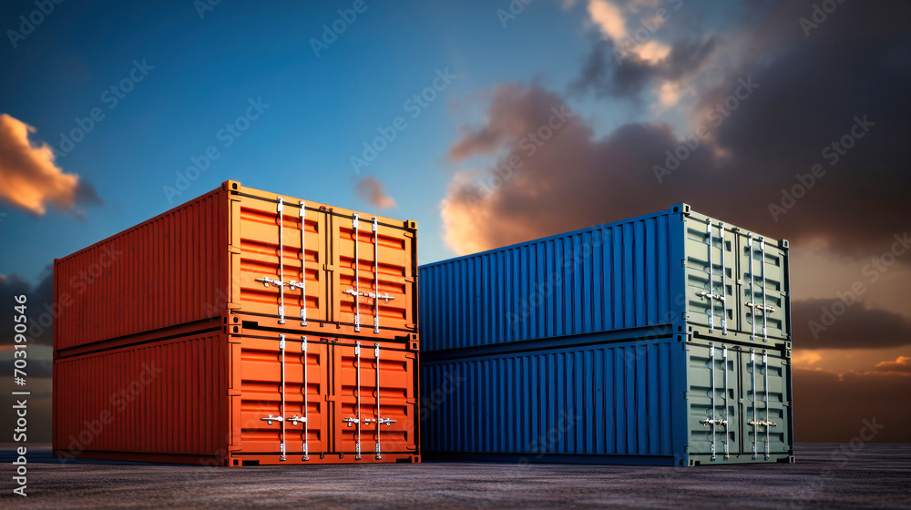 Fototapeta premium Container box from cargo ship for import-export, logistics concept
