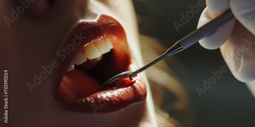 A close-up shot of a person with a spoon in their mouth. This image can be used to depict eating, dining, or food-related concepts