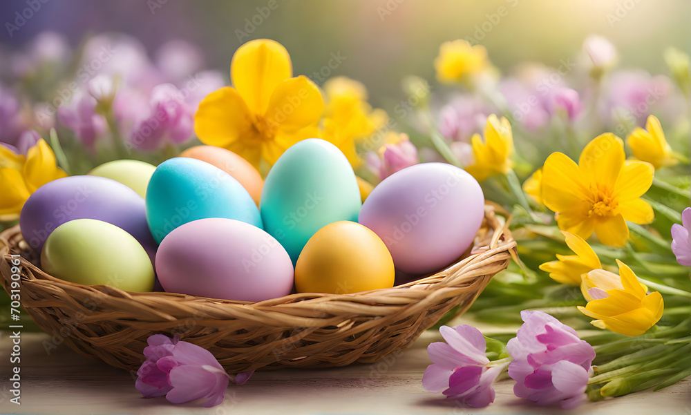 Easter elegance: Still life with eggs and flowers