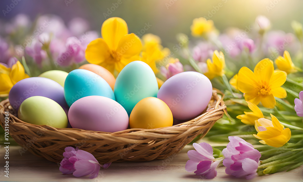 Easter elegance: Still life with eggs and flowers Easter elegance: Still life with eggs and flowers