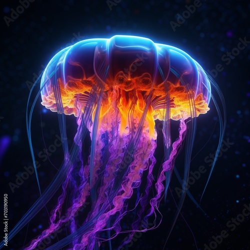 Jellyfish in the style of tron macro photograp AI Generative Art