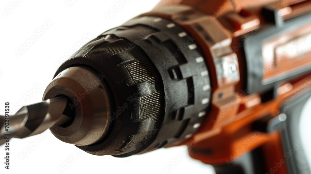A detailed view of a drill on a plain white background. Perfect for construction and DIY projects