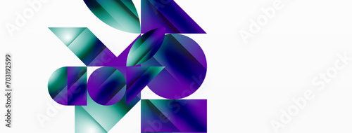Serene gradient template. Circles and triangles mingle in minimalist perfection. Gentle fusion of forms and hues creates balanced yet captivating backdrop, embodying modern sophistication