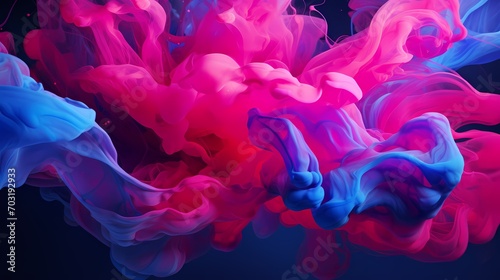 Dynamic bursts of neon pink and electric blue liquids colliding and creating a vibrant spectacle of fluid motion against a vivid 3D background, captured in high resolution.