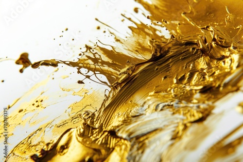 A detailed close up of a gold paint splash. Can be used for artistic projects or as a background texture.
