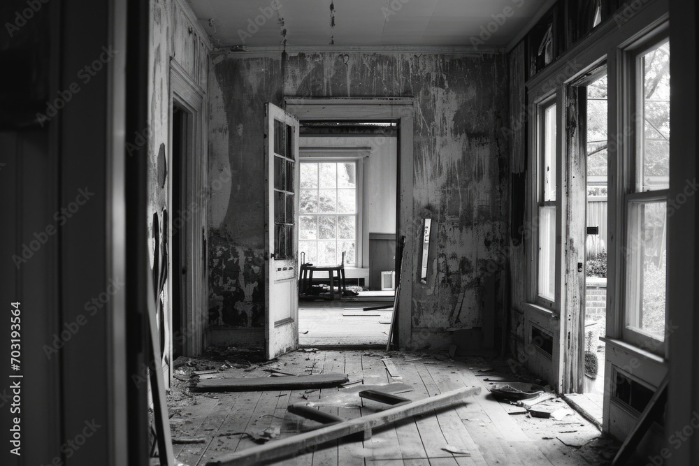 A black and white photo of an empty room. This versatile image can be used for various projects A black and white photo of an empty room. This versatile image can be used for various projects