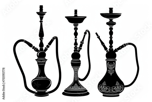 Black and white silhouettes of a hookah. Versatile image suitable for various design projects