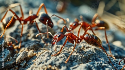 A group of ants crawling on a rock. Perfect for nature and wildlife themes © Fotograf