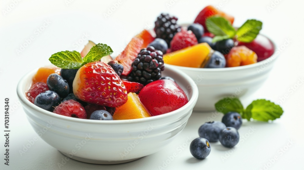 A picture of two bowls filled with a variety of fresh and vibrant fruits. Perfect for healthy eating and nutrition concepts A picture of two bowls filled with a variety of fresh and vibrant fruits. Perfect for healthy eating and nutrition concepts