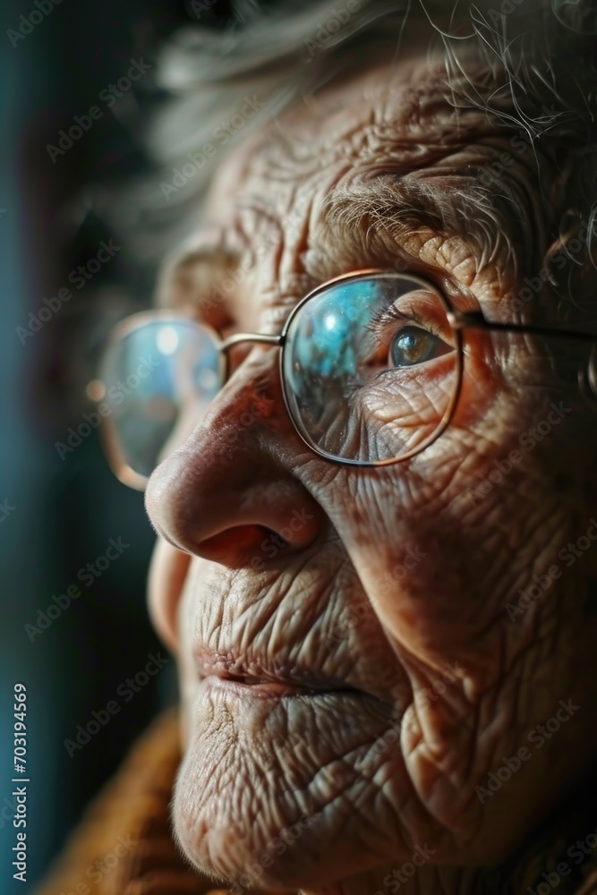 Person wearing glasses up close. Suitable for articles or websites related to vision, eyewear, or fashion Person wearing glasses up close. Suitable for articles or websites related to vision, eyewear, or fashion