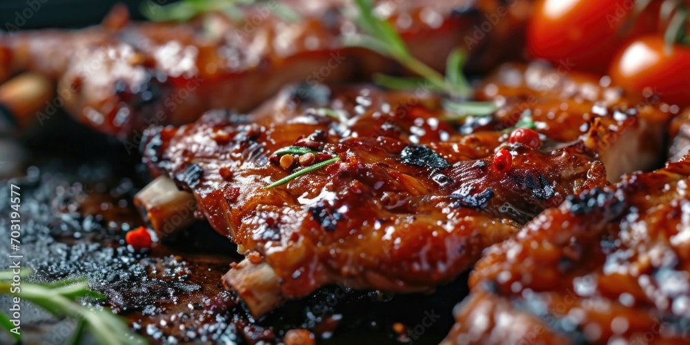 A close-up view of a plate of food containing meat and vegetables. This image can be used to depict a delicious and nutritious meal A close-up view of a plate of food containing meat and vegetables. This image can be used to depict a delicious and nutritious meal