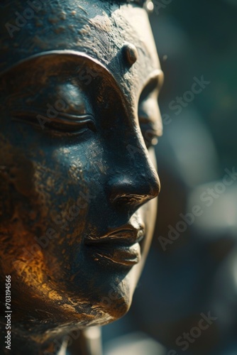 A close-up view of a statue's face. Can be used for art, history, or sculpture-related projects