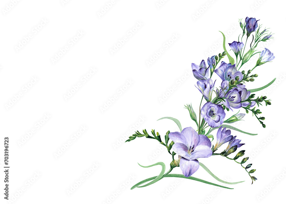 Fototapeta premium Eustoma. Flower arrangement on a white background. Rectangular. To create a postcard