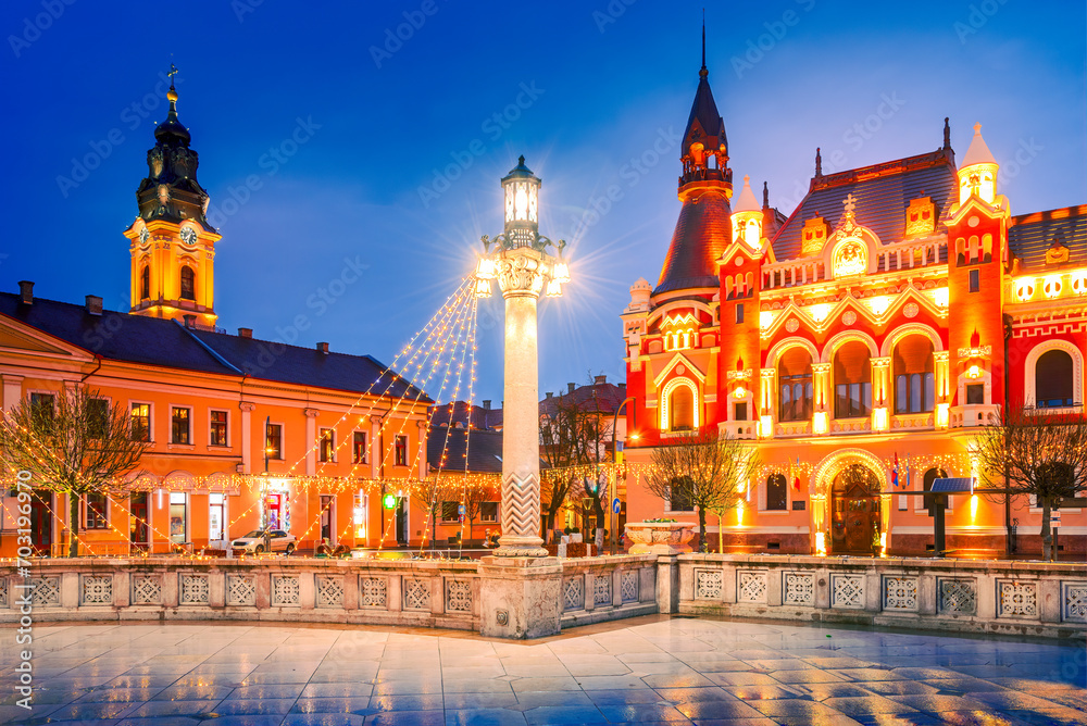 Naklejka premium Oradea, Romania - Union Square, famous baroque downtown, historical city in Transylvania.