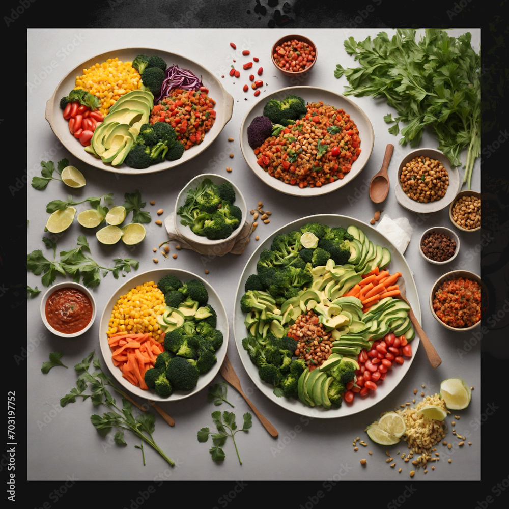 raw green vegetable photography with props on a table