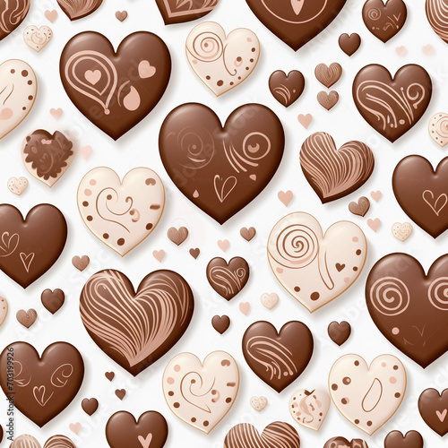 chocolate candies in the form of hearts. Valentine's day background. ai generated photo