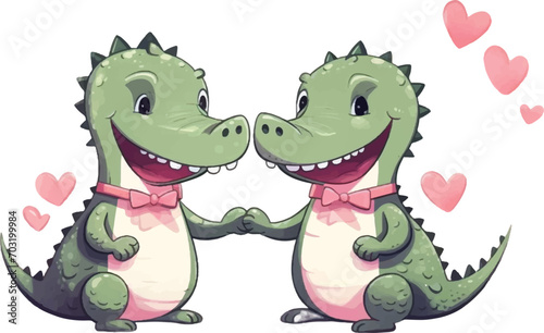 Two cute crocodiles  Valentine s Day illustrations