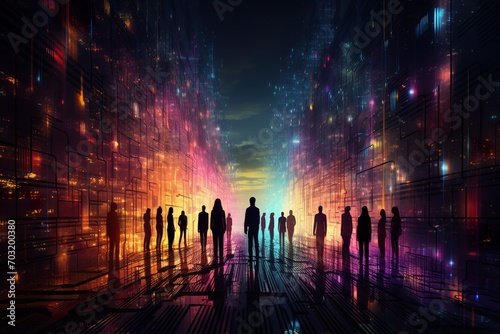 business group in background colorful of the binary digital stream.